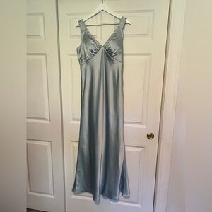 Revelry Audrey Satin Bridesmaids Dress in Sky Blue